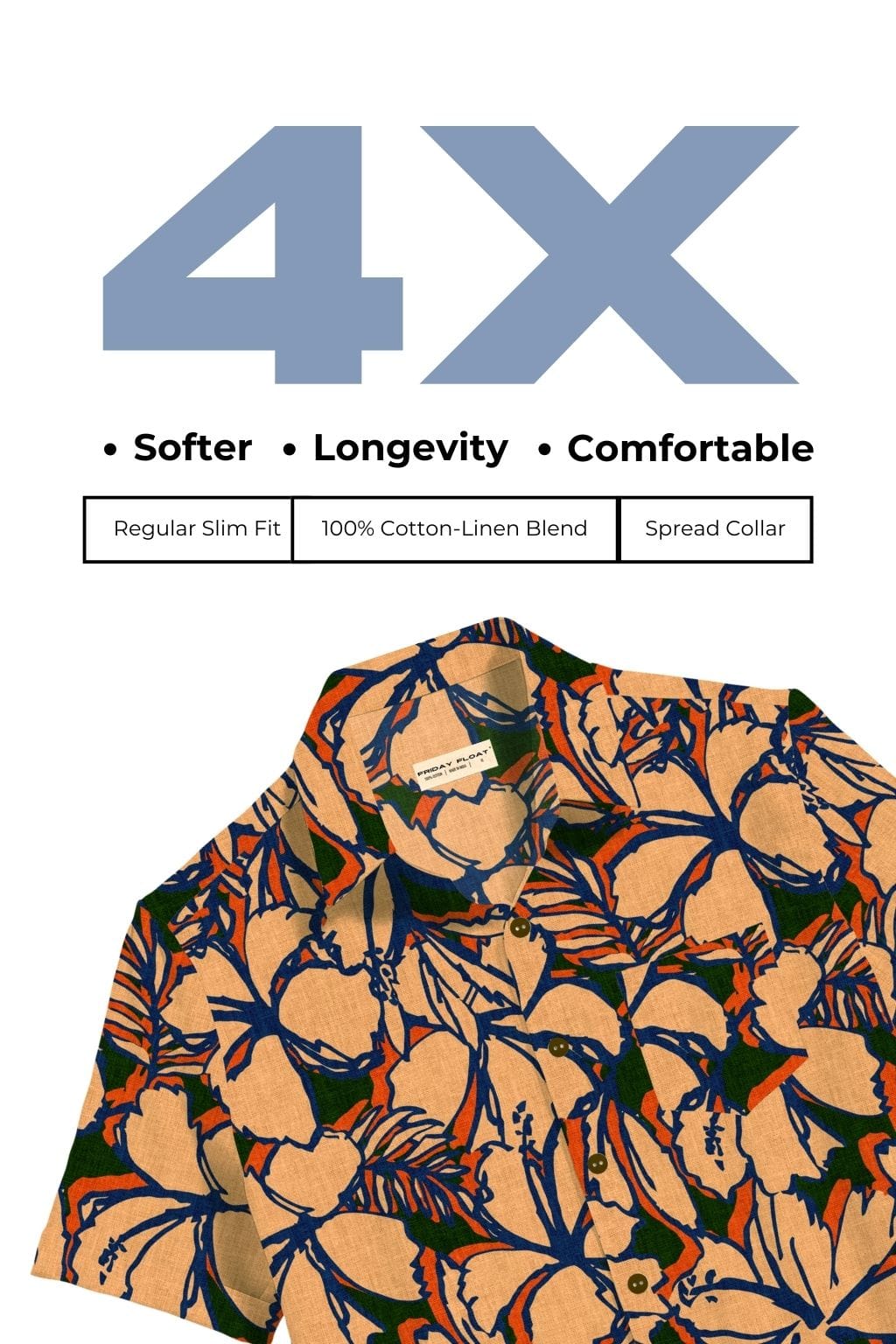 Bold Floral Print Peach Men's Shirt - Image 8