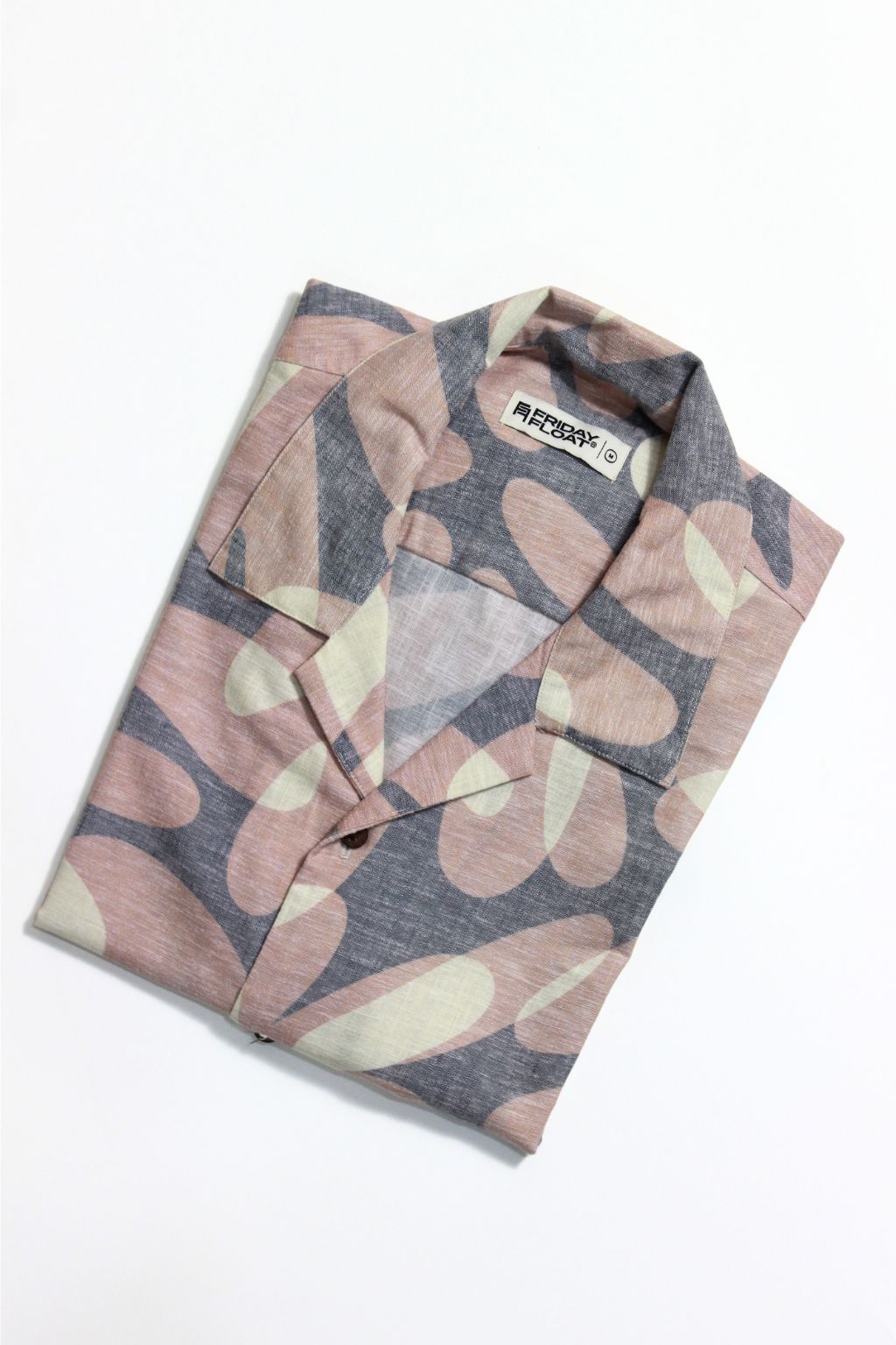 Friday Float Blue and Beige Abstract Cuban Collar Shirt - Image 5