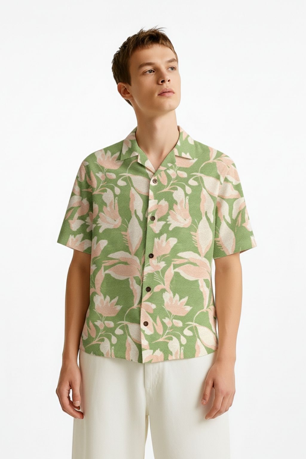 Friday Float Green Floral Cuban Collar Shirt - Image 3