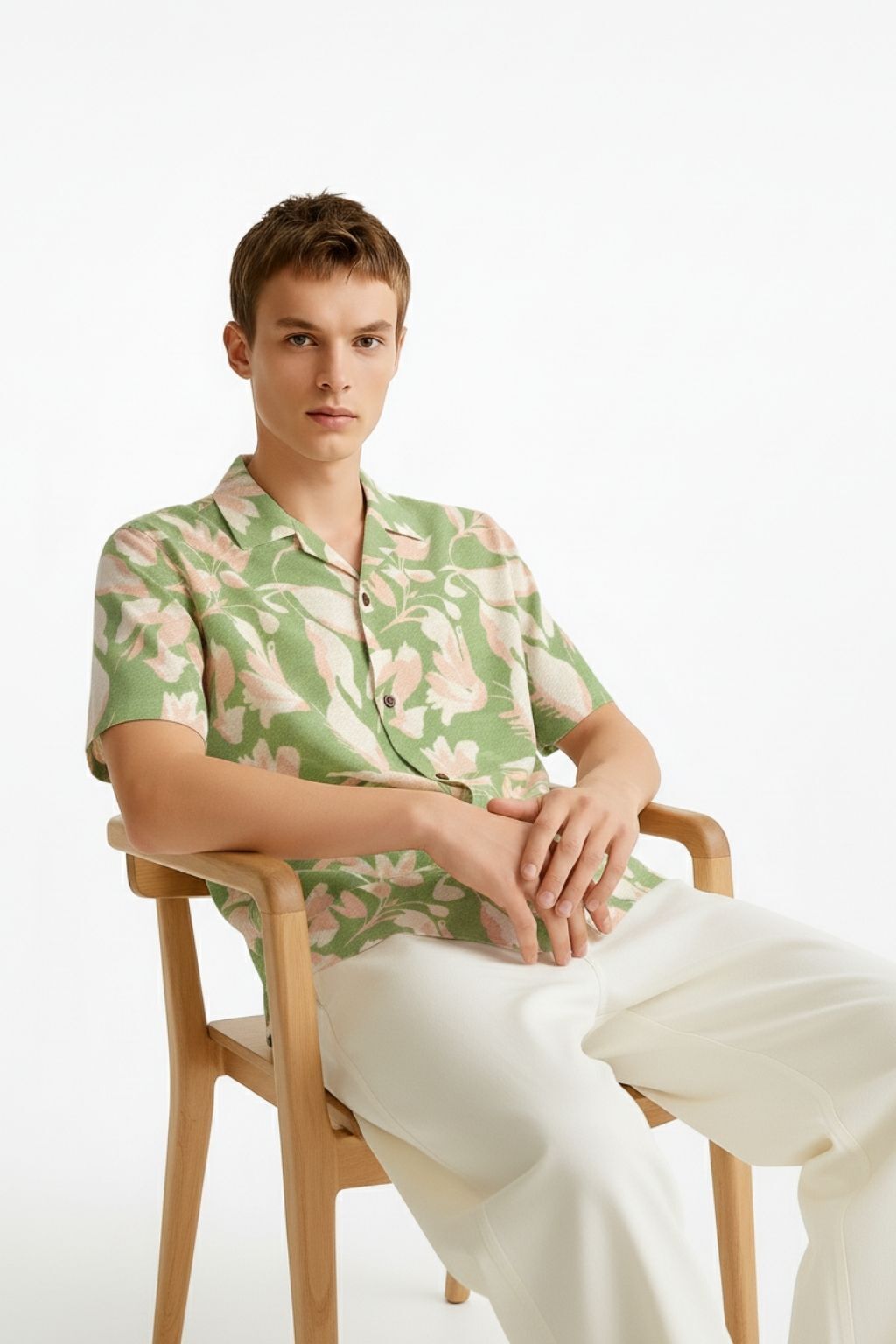 Friday Float Green Floral Cuban Collar Shirt - Image 2
