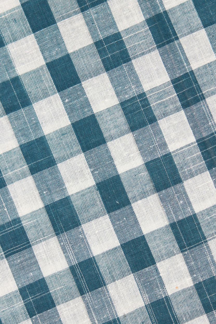 Teal Blue Large Check Cuban Collar Shirt - Image 4