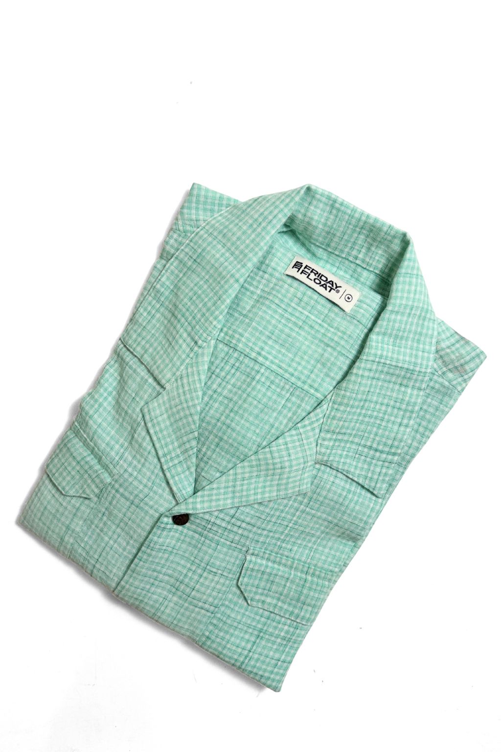 Mint Green Micro Check Cuban Collar Shirt - Image 2