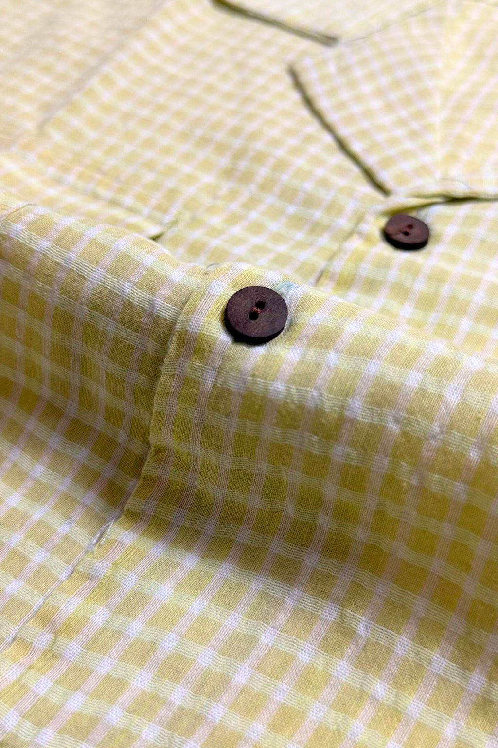 Yellow Mini Gingham Cuban Collar Cotton Shirt for Men - Image 5