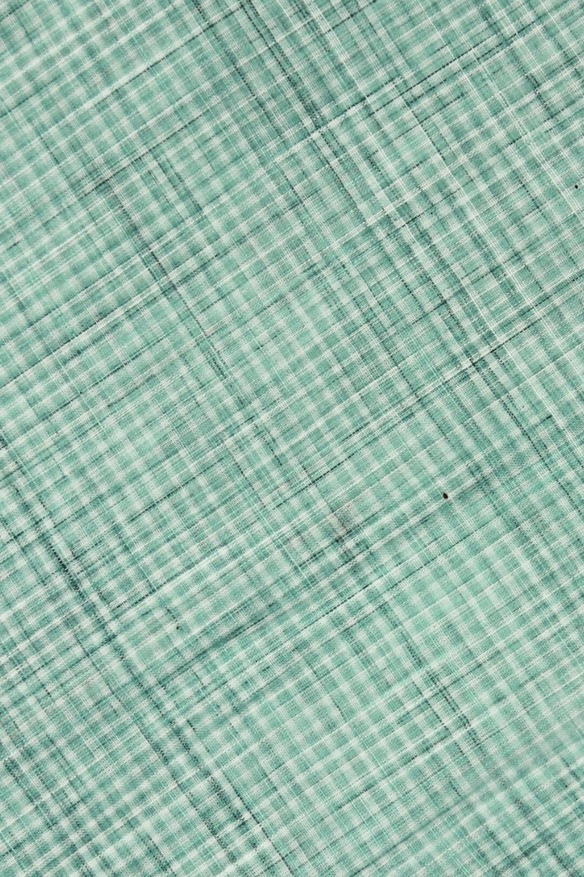 Mint Green Micro Check Cuban Collar Shirt - Image 4