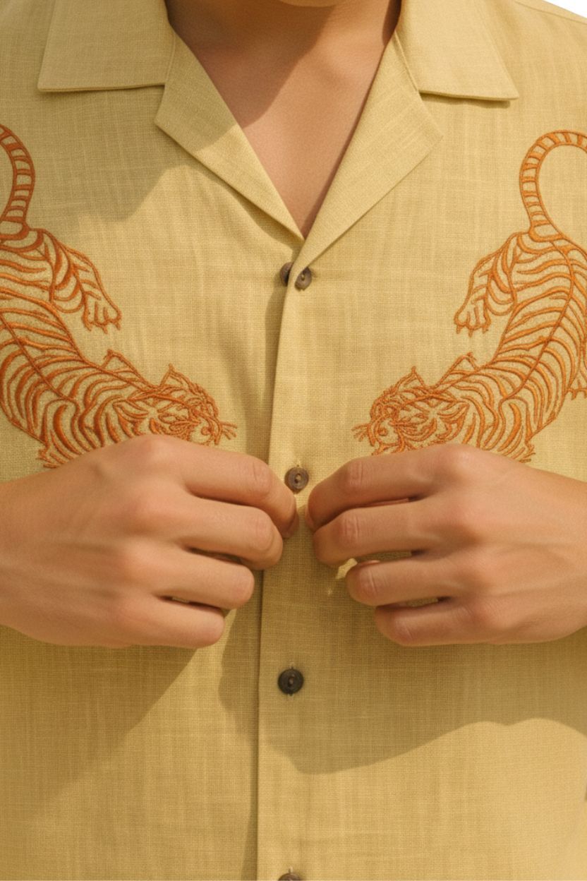 Tiger Embroidery Half Sleeve Shirt for Men - Image 2