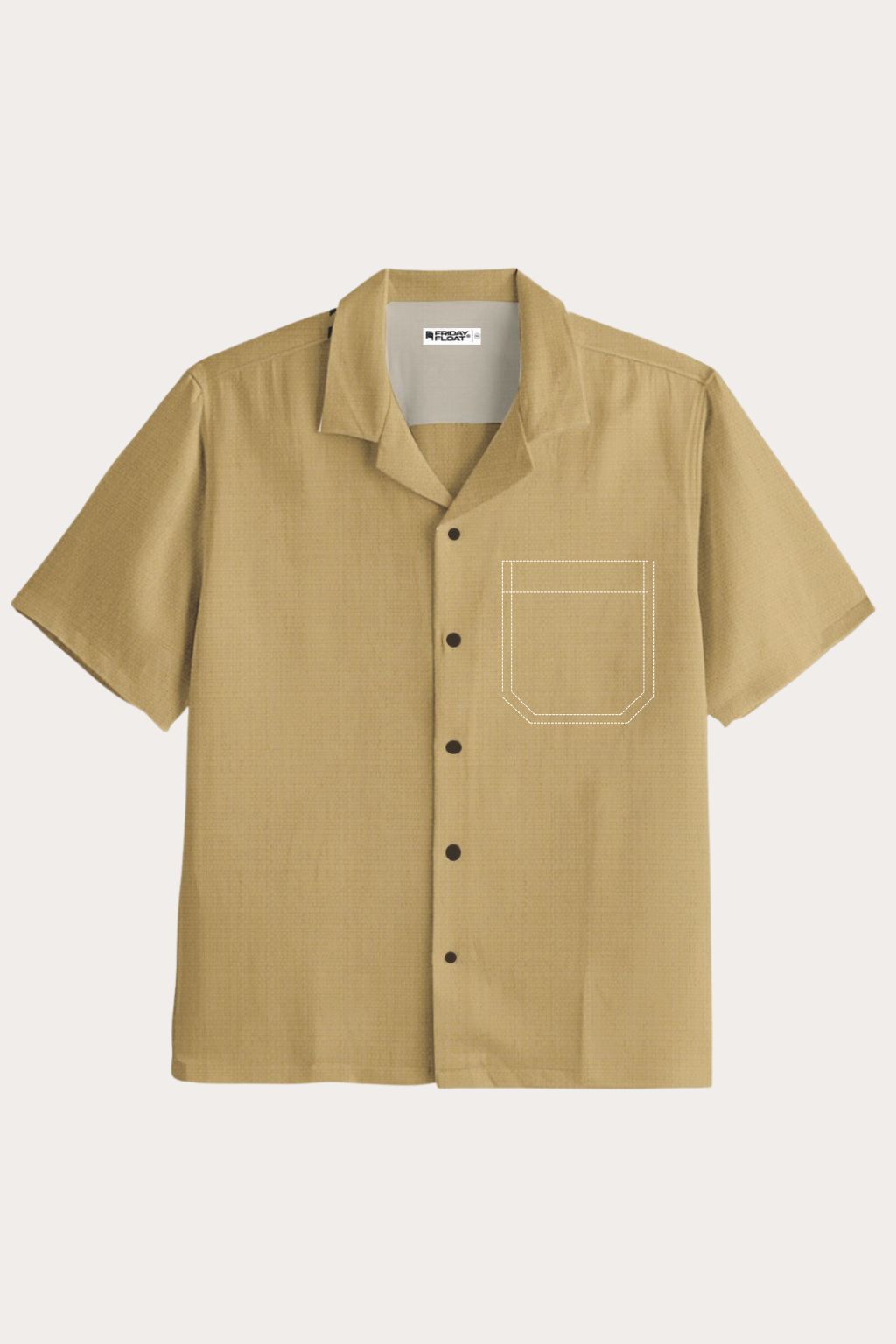 Mustard Beige Linen Cuban Collar Shirt - Image 4