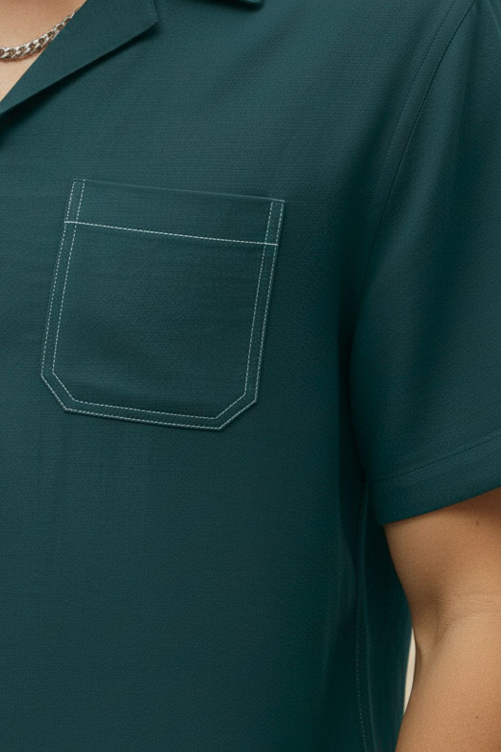 Forest Green Linen Cuban Collar Shirt - Image 3