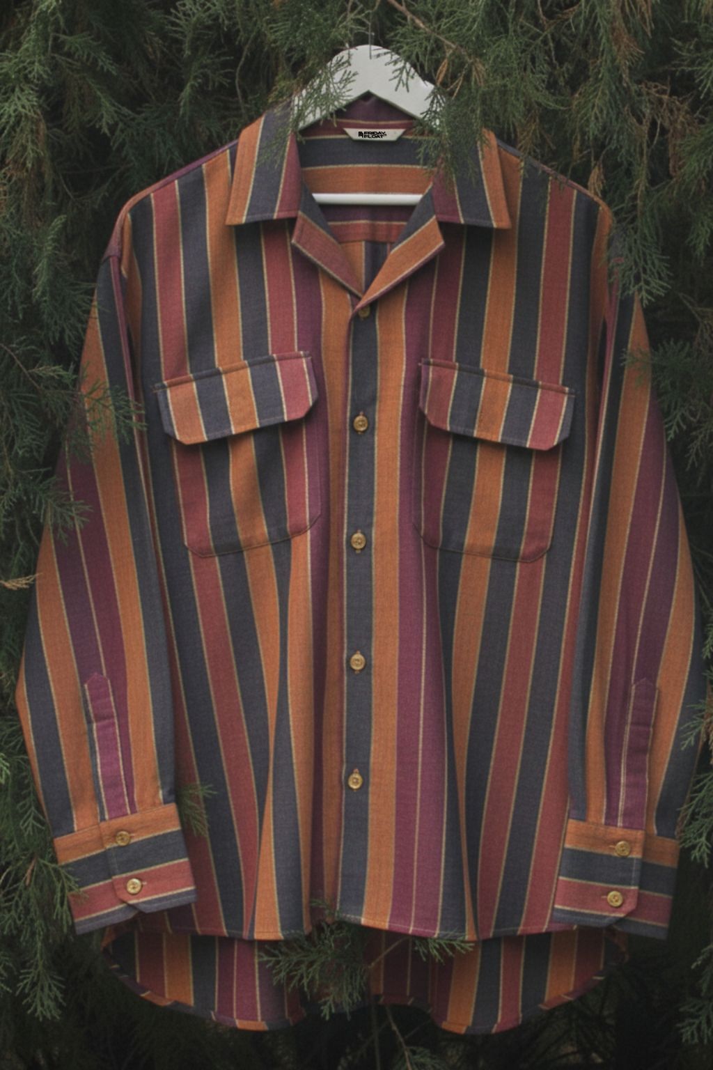 Earth Stripe Cuban Shirt Full Sleeve Double Flap Pocket - Image 3